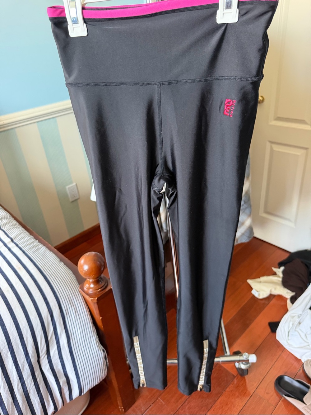P.E Nation Black Leggings with Pink Waistband